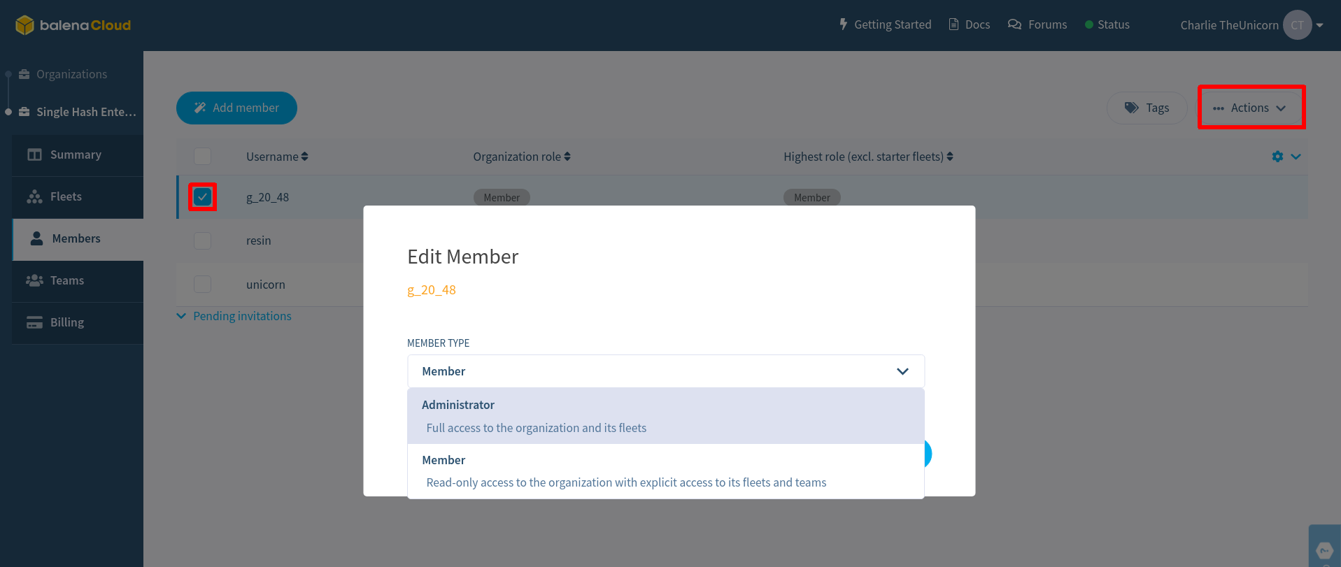 Change Organization Member Roles