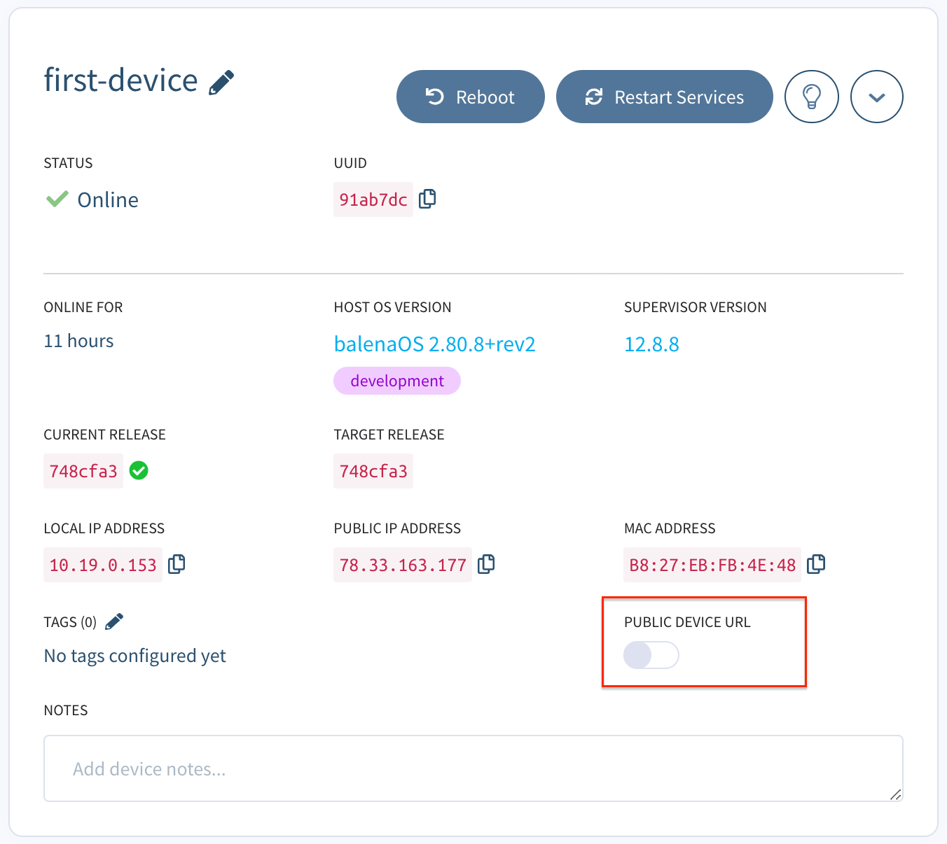 Enable public device URL